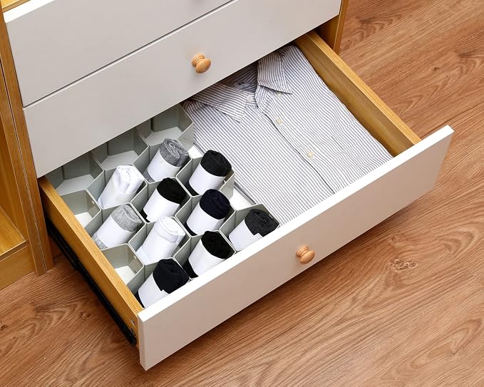 Honeycomb drawer organizer and divider, underwear, socks, tie sorter, office supplies and sundry sorting 32 pieces (Grey)