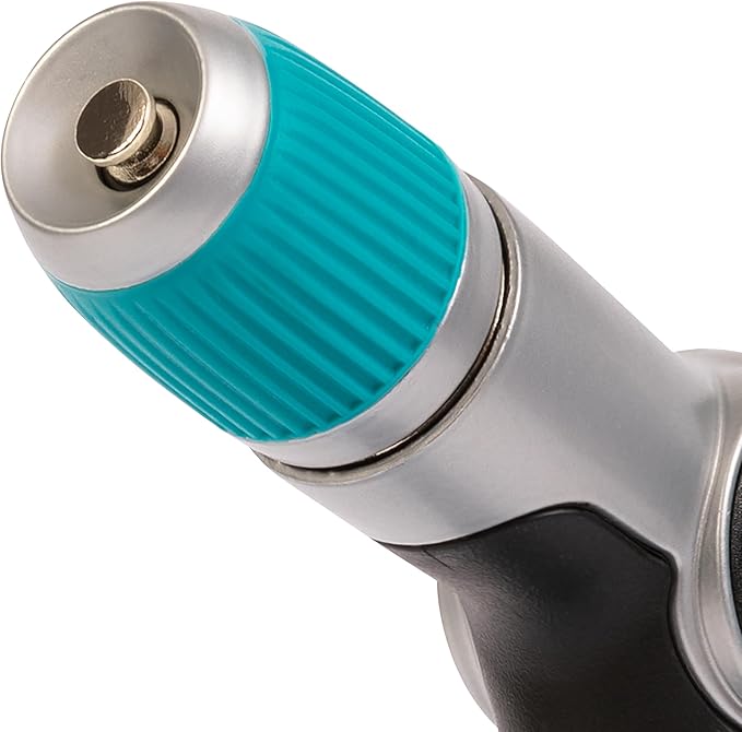 Gilmour Medium Duty Thumb Control Garden Hose Nozzle with Adjustable Spray Pattern, Water Hose Nozzle for Watering Garden or Lawn, Black/Aqua