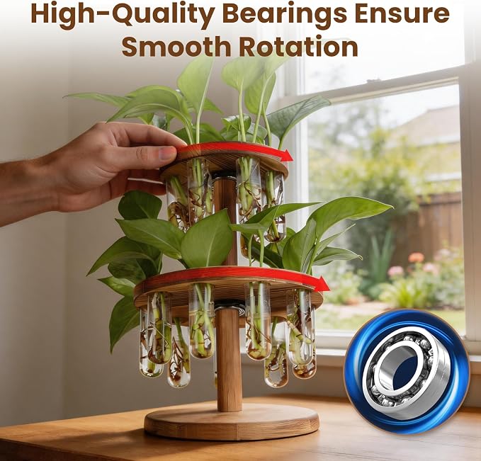Plant Propagation Station, Plant Terrarium With Wooden Stand, 15 Tube Vases | Retro Rotation Plant Stand for Hydroponics Home Garden Office Decor, Unique Gardening Birthday Gifts for Women Plants Lovers