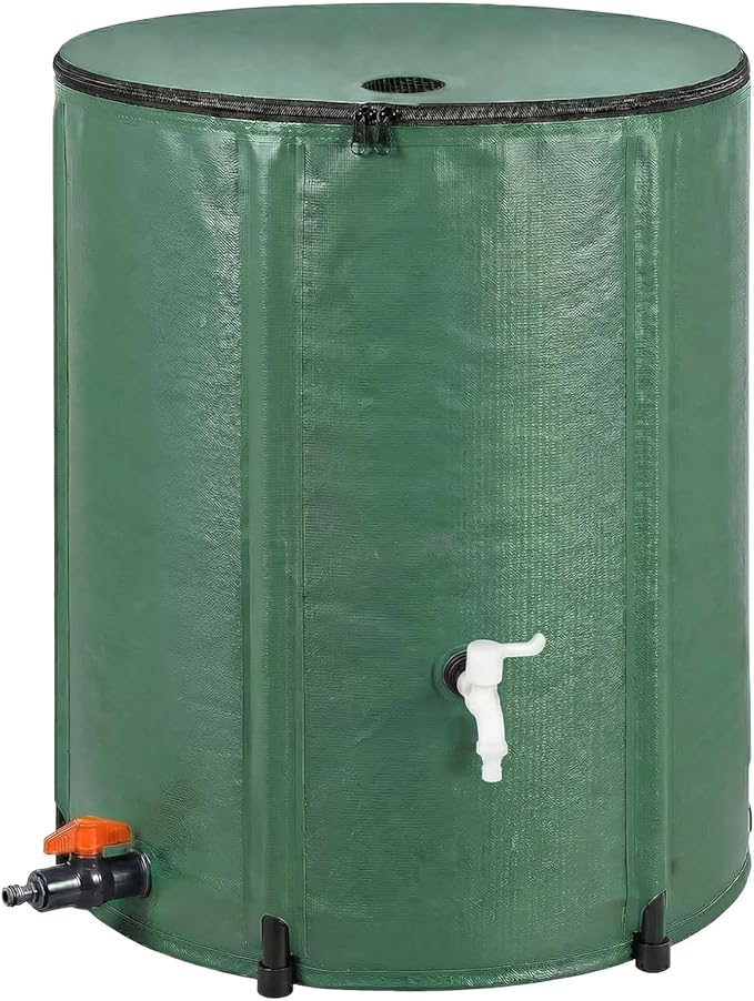 132 Gallon Collapsible Rain Barrel, Foldable Water Storage Tank, 8 Support Rods, ABS Drain Valve & White Faucet, Portable Rainwater Collection System for Garden Irrigation