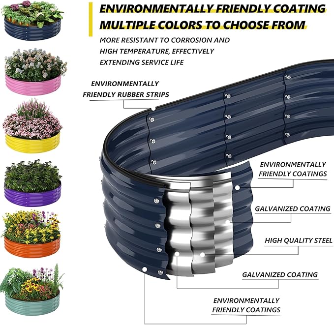 ZFHgarden Galvanized Metal Planter Round Raised Garden Bed Kit for Gardening Outdoor，2x2x1ft Grow Garden Box Raised Flower Bed，Round Galvanized Planter Outdoor Metal Fire Pit Ring