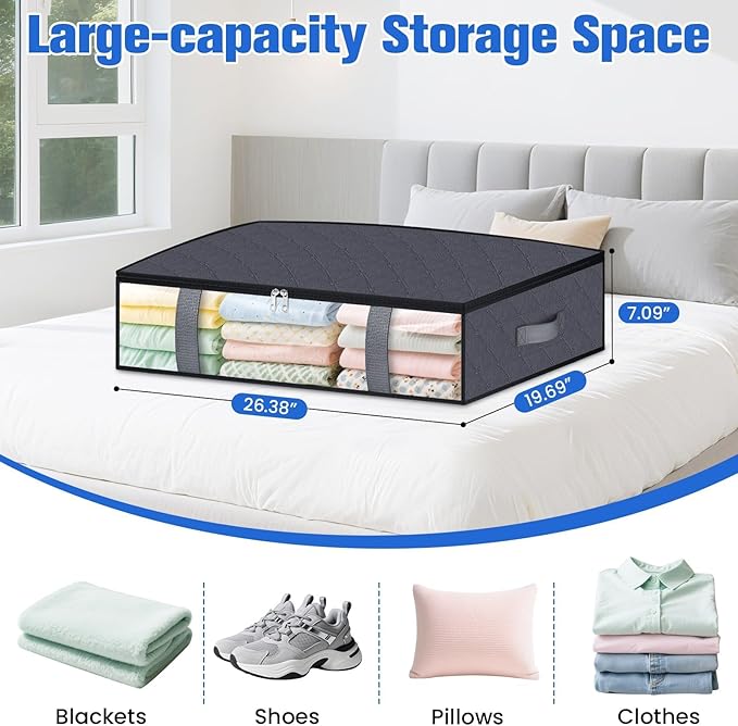 TasticTotes 4 Pack Under Bed Storage Containers, 60L Blanket Storage Bags