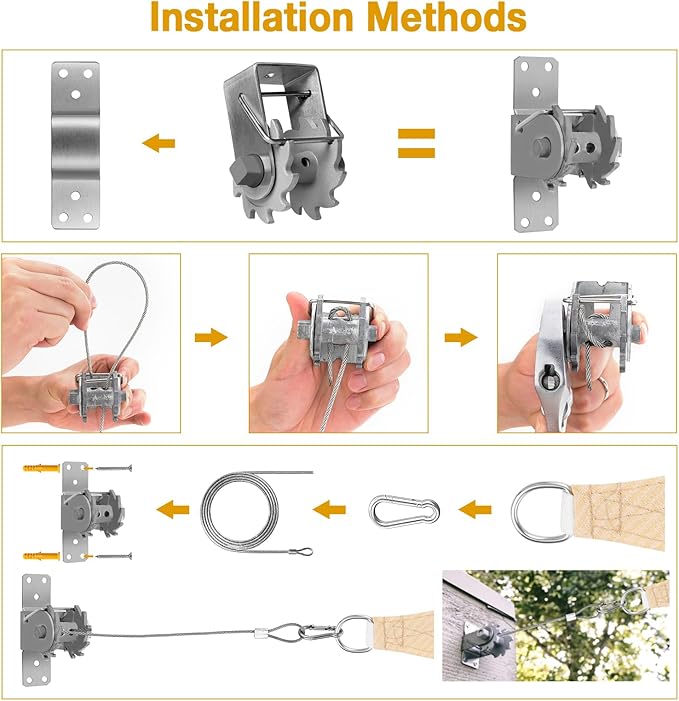 Duerer Sun Shade Sail Hardware Kit Winch Set 60pcs for Rectangle Triangle Sun Shade Sails Canopy Installation Stainless Steel Accessories for Outdoor Garden Patio(2 * Ratchet Winch + 4* 6.6ft Cables)