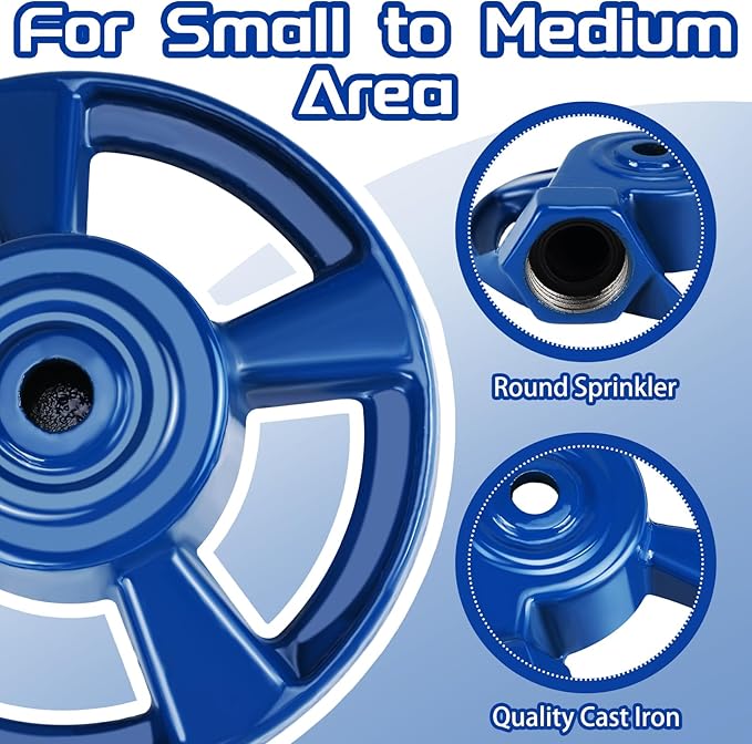 Domensi 1 Pack Cast Iron Lawn Sprinklers for Yard Heavy Duty Metal Garden Water Sprinkler American Threaded Joints for Lawn Garden Yard Irrigation System, Blue