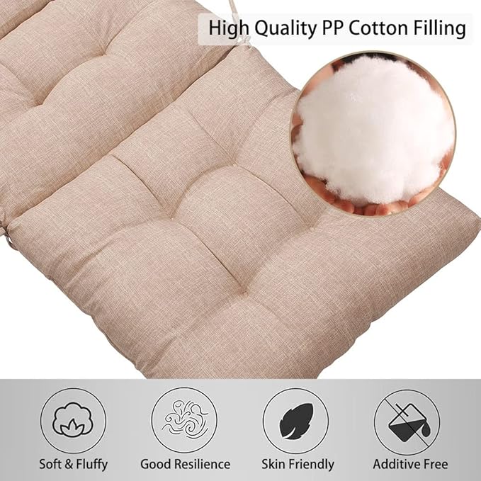 Magpie Fabrics Indoor Outdoor Tufted High Back Chair Cushion Set of 2, Waterproof All-Weather Deep Seating Rocking Chair Patio Garden Chaise Lounge Sun Lounger Chair Cushions(Beige Linen)