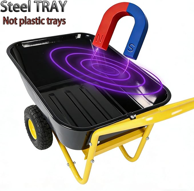 Heavy-Duty Two-Wheeled Garden Barrow with 10-Inch Pneumatic Wheels, 35L Large Capacity Leakproof Wheelbarrow for Farm, Lawn & Warehouse Use (Black)
