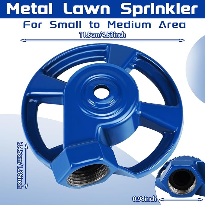 Domensi 2 Pack Cast Iron Lawn Sprinklers for Yard Heavy Duty Metal Garden Water Sprinkler American Threaded Joints for Lawn Garden Yard Irrigation System, Blue