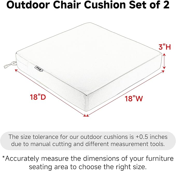 Favoyard Patio Chair Cushions 18 x 18 x 3 Inch Waterproof Outdoor Seat Cushions for Patio Furniture 3-Year Color Fastness Garden Sofa Couch Chair Pads with Handle & Adjustable Straps Set of 2, Beige