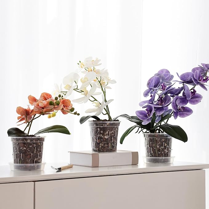 TRUEDAYS Orchid Pot 9 Pack – 3 Each of 4/5/6 Inch Clear Orchid Pots with Drainage Holes for Repotting – Ideal for Healthy Root Growth – Sturdy Plastic Plant Pot for Indoor & Outdoor Plants
