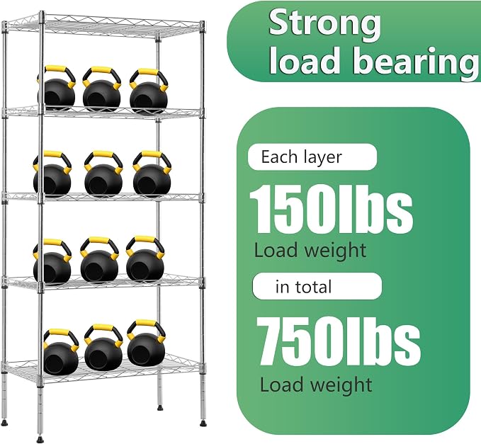 BestOffice | 5-Tier Wire Shelf | 22" x 12" x 48" | Chrome