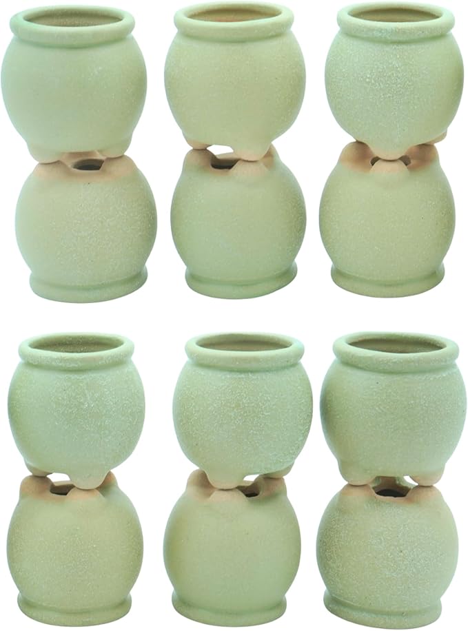 Wide Round Belly 12-Pack Rustic Boho Succulent Pots with Drainage - 4cm/1.6" Unglazed Rough Ceramic Planters, Matte Speckled Finish Mini Pots for Root Control & Modern Home Decor (Sage Green)