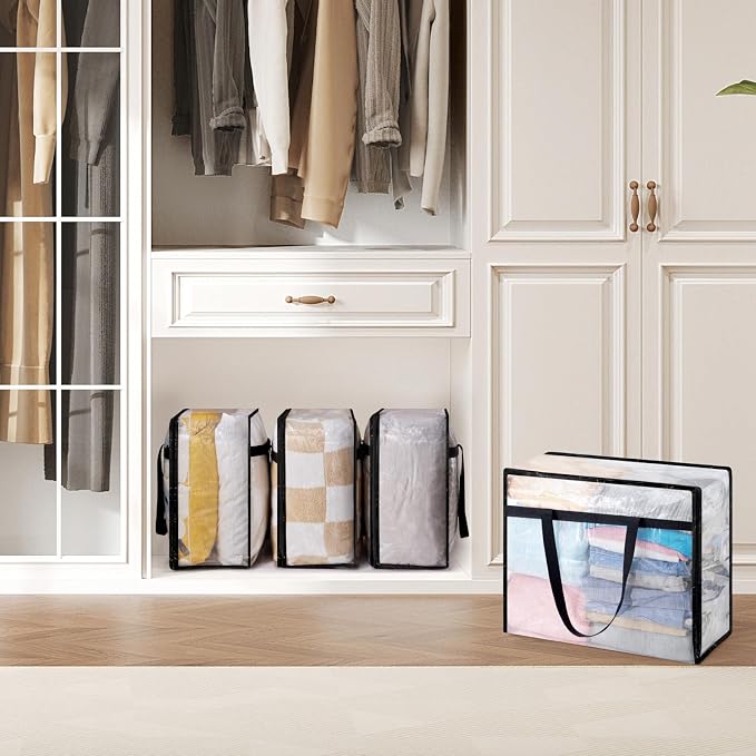 Lifewit 8 Pack Clear Storage Bags, 45L Clothes Organizer with Zipper