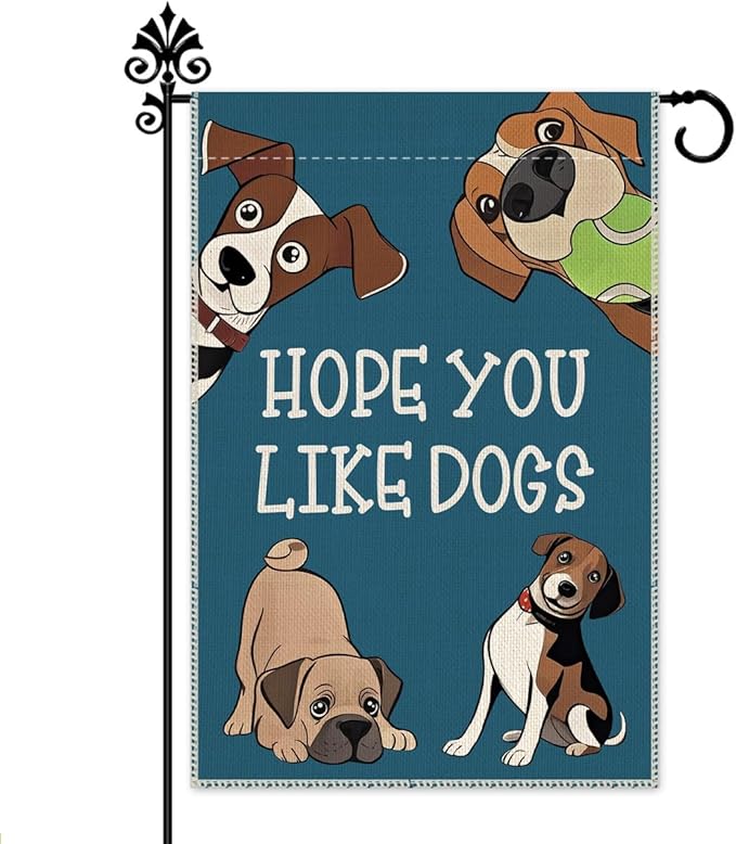 Hafhue Hope You Like Dogs Garden Flag, 12 x 18 Inch Double Sided Farmhouse Holiday Yard Garden Lawn Decoration Flag, Funny Dog Faces Decor, Pet Lover's Gifts, Funny Outdoor Banner for Dogs Lovers