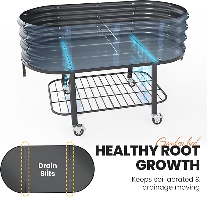 KING BIRD Large Raised Garden Bed with Legs Galvanized Elevated Planter Box in for Backyard, Patio, Balcony, Dark Grey, 47.2x23.6x29.9 in