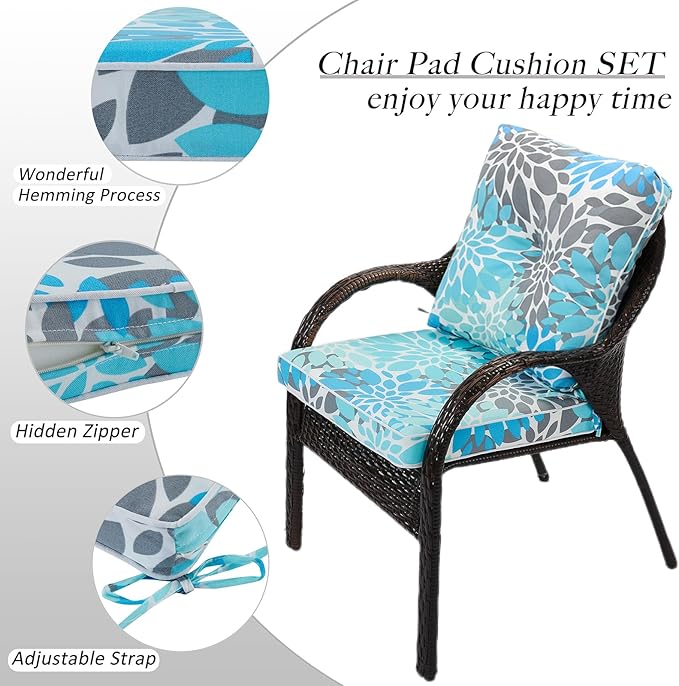 JMGBird Outdoor Cushions Tufted Pillow, Chair Cushion Set 22"x22" Rocking Chair Cushions with Ties Seasonal Replacement