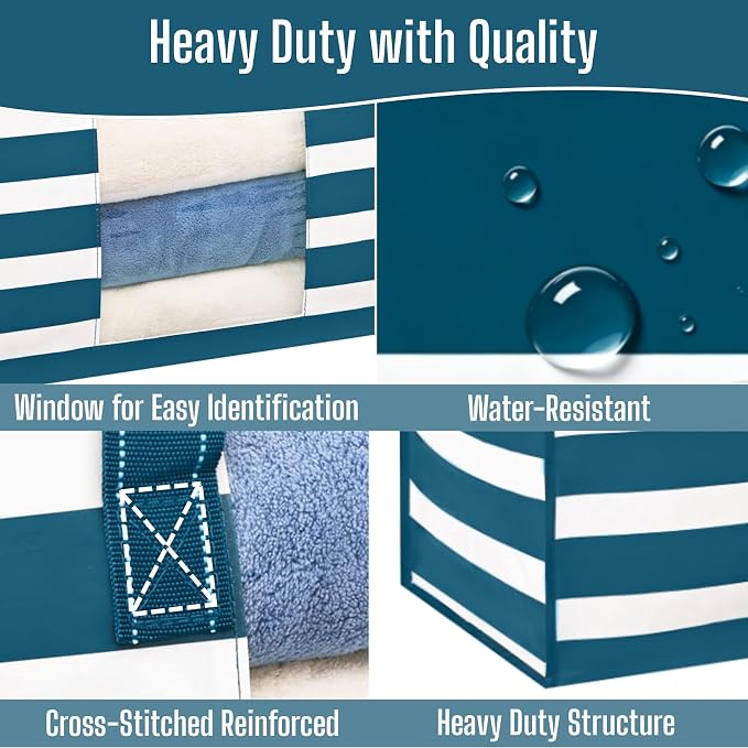 VENO Moving Bags, Wide Open Top, Clear Window, Classic Navy Stripe, 4 Pack