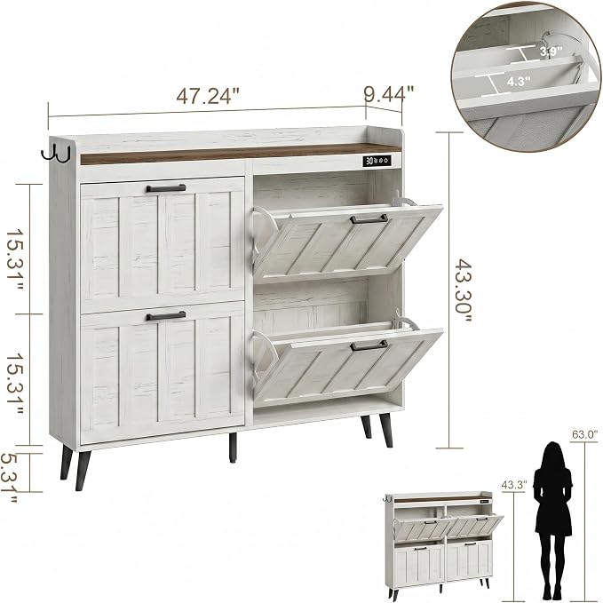 ChooChoo Shoe Storage Cabinet with 4 Flip Drawers and Deodorizer