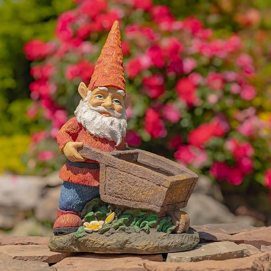 Zaer Ltd. Classic Spring Gnome Garden Statue in Assorted Styles (Gnome with Wheelbarrow)