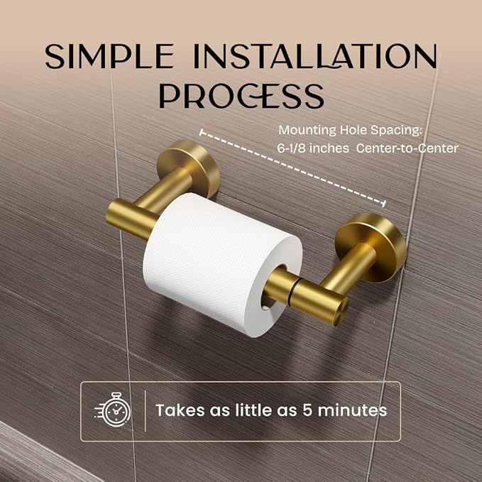 Day Moon™ Toilet Paper Holder Wall Mount, Modern Roll Holder for Bathroom, Stainless Steel Rustproof Double Post Pivoting Tissue Roll Holder for Bathroom, Classic, Gold