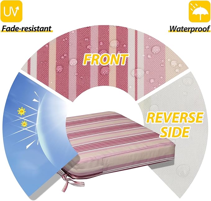 AAAAAcessories Outdoor Seat Cushions for Chairs, Waterproof, Fade-Resistant, 21" x 21" x 3", Patio Furniture Replacement Cushions, Set of 2, Dusty Rose Garden Stripe