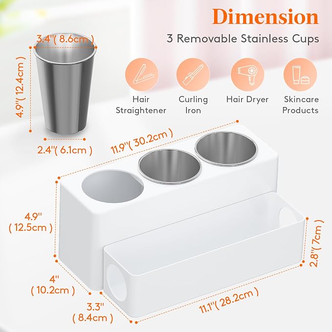 Lifewit Hair Tool Organizer Dryer Holder Countertop with 3 Cups, White