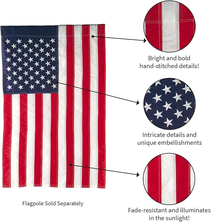Evergreen Set of 2 American Flags 12x18 Double Sided | Patriotic House Flags For Outside | Small American Flag Garden Size | Embroidered Stars and Stripes | USA Residential or Commercial