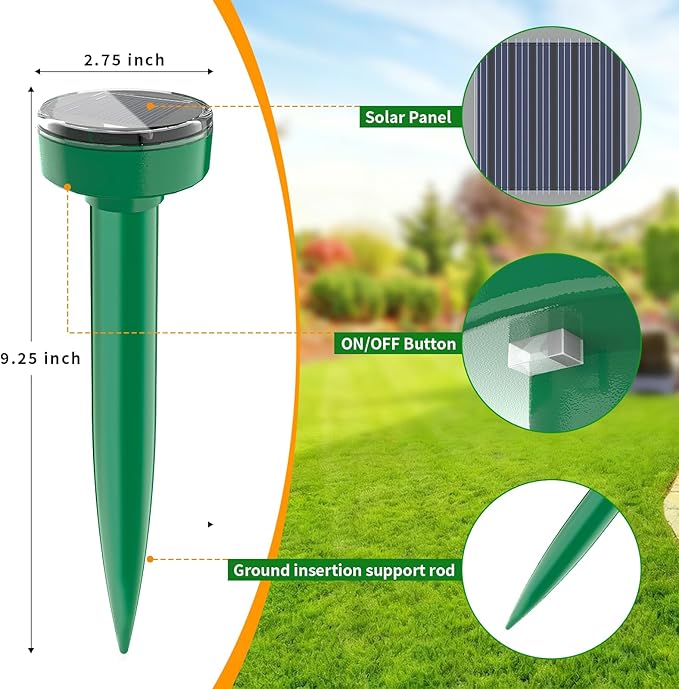 Mole Repellent Solar Powered Ultrasonic Gopher Repellent Outdoor, Sonic Mole Deterrent Spikes, Snake Repellent for Yard, Get Rid of Burrowing Rodents Chipmunks Voles Groundhogs Lawn Garden,8 Pack