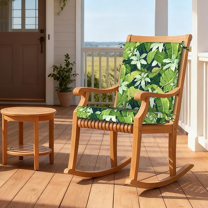 DYTXIII Outdoor High Back Chair Cushions Set of 2, 44x20 in Water Repellent Patio Seat Cushions with Elastic Sponge, All Weather Cushions for Rocking, Dining Chairs, Patio Furniture - Jungle Leaves