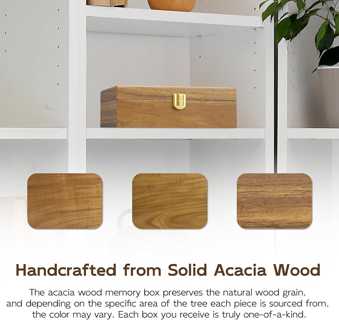 Acacia Wood Decorative Box with Lid, Small Jewelry Box, Memories Box, Keepsake Boxes with Lids, Wooden Gift Box