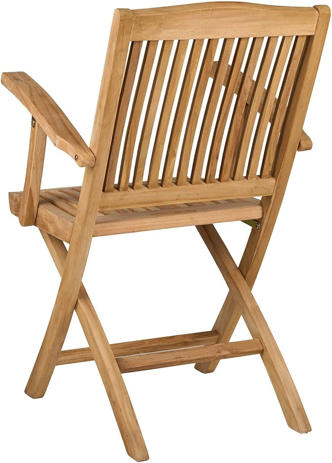TeakCraft Teak Folding Arm Chair with Cushion - Single Arm Chair- Fully Assembled - Solid Wooden Outdoor, Indoor- Wood Dining Room, Kitchen, Patio, Bistro Chairs, The Era