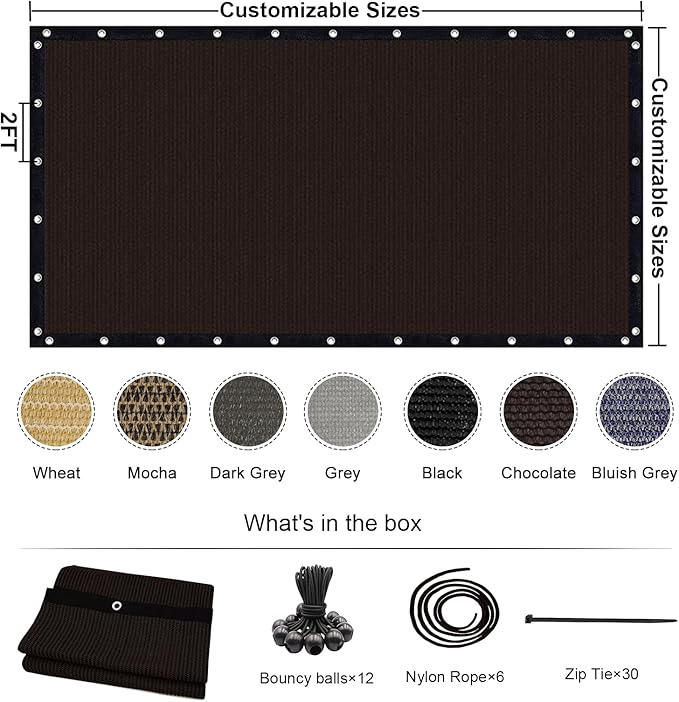 KANAGAWA 90% Sun Shade Cloth 12'X 20' Outdoor Porch Pergola Shade Cover Canopy with Grommets UV Block Privacy Screen for Patio, Backyards, Outdoor, Carport, Garden Chocolate