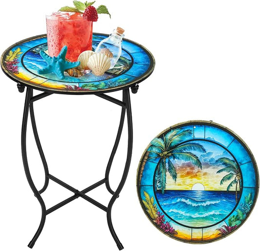 Fashion&cool Patio Side Table, 14 Inch Weather Resistant Metal Side Table, Small Round Outdoor End Table Accent Side Table for Patio Yard Porch Balcony Garden Bedside Plant Stand Indoor Outdoor