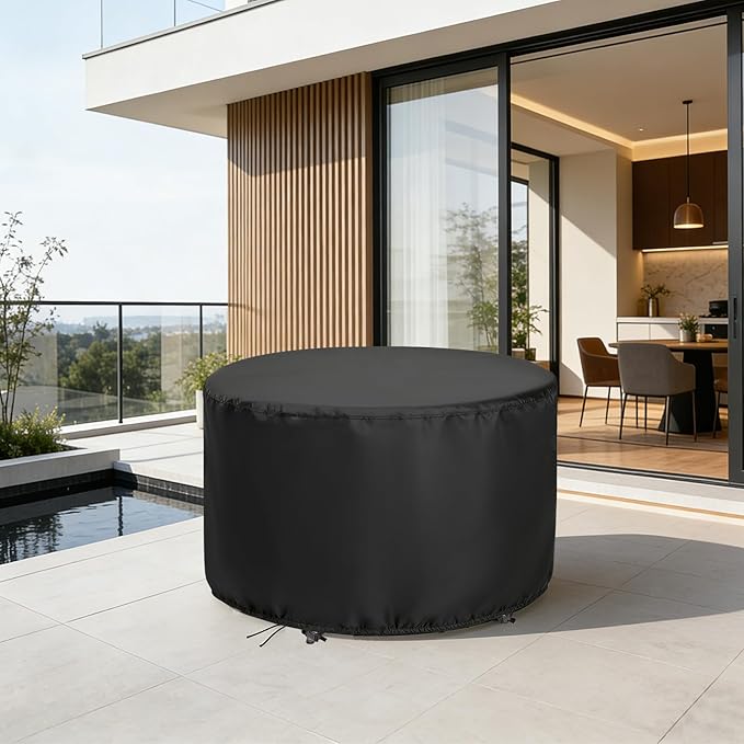 Round Patio Bar Height Table and Chair Cover 90 Inch, Outdoor Round Tall High Patio Table Cover for Patio Rounds Furniture, Patio Set Covers Waterproof Outdoor - 90 X 43 Inch, Black