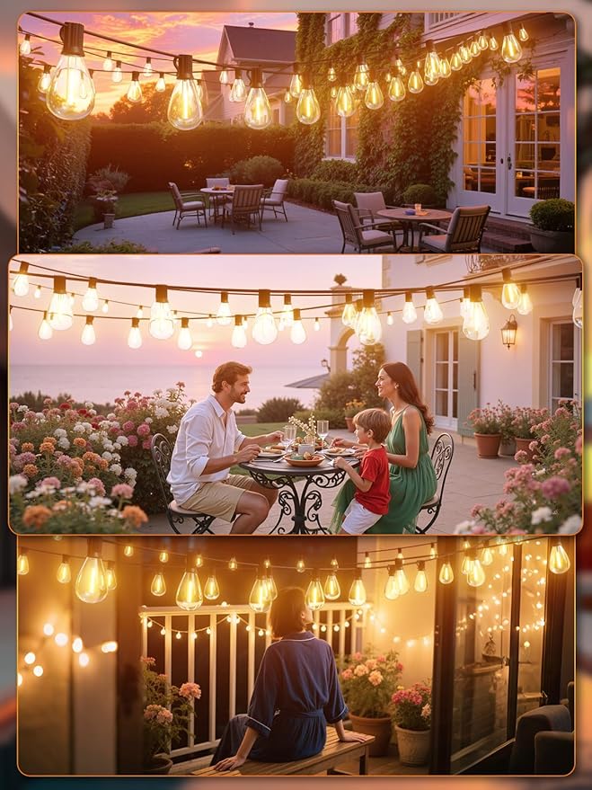 luckystyle 30FT Outdoor String Lights 2200K with Remote Control