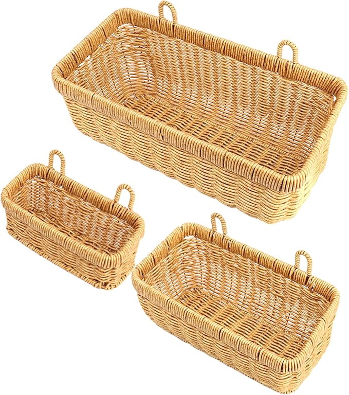 AceList Wall Hanging Basket, Boho Style Hand-Woven Hanging Storage Baskets - Set of 3, Ideal for Boho Room Decor, Kitchen, Garden, and Living Room