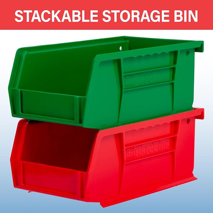 Akro-Mils 30220 AkroBins Plastic Storage Bins, 7"x4"x3", Red, 24-Pack
