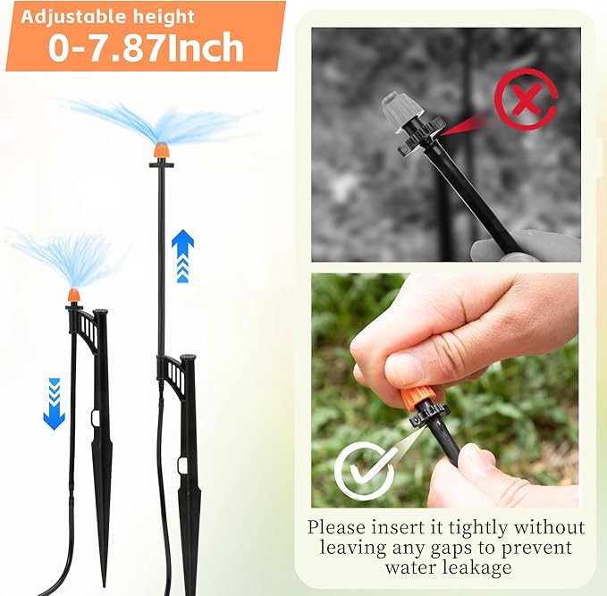 12 Sets 180° Drip Micro Spray Emitters with Sprinkler Stake, Drip Sprinkler Heads with Adjustable Riser 1/4" Irrigation Tubing and Barbed Coupler,Micro Sprinkler Assembly for Garden Irrigation System