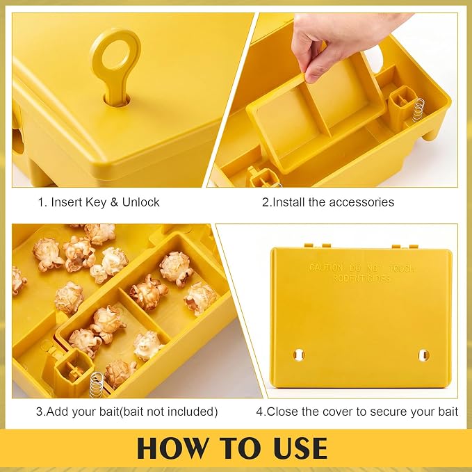 Qualirey 12 Packs Rat Bait Station Box Outdoor Rodent Rat Traps with Key Mouse Bait Station Indoor Mice Box for Outdoor Use Keeping Pets and Children Safe (Yellow)