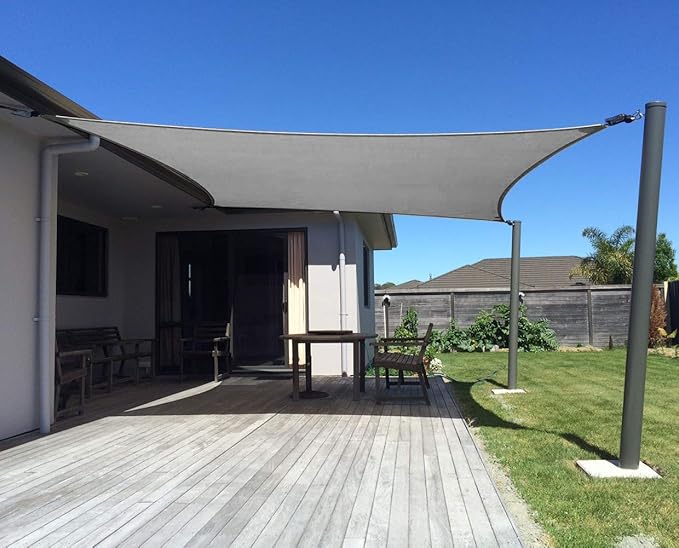 Sun Shade Sail Canopy, Patio Shade Cloth Outdoor Cover - Sunshade Fabric Awning Shelter for Pergola Backyard Garden Carport (Grey, 6' x 12' Rectangle)