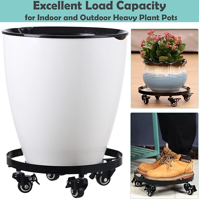 Planterhoma 3 Packs 12.6 inches Large Metal Plant Caddy with Wheels Plant Dolly Coasters Heavy-duty Wheeled Rolling Plant Stand with Casters for Indoor Outdoor Flower Pot Mover Rollers