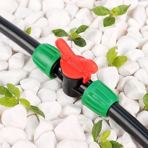 RedChili 10 Pcs 1/2 Inch Irrigation Tubing Shut Off Valve Fittings, (1/2" ID x0.6-0.65" OD) 16mm Drip Tubing Barbed Locked Nuts Connectors Anti-Drop 1/2" Inline Valve Parts for Irrigation System