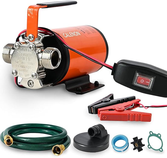 12V Water Transfer Pump, 330 GPH Portable DC Utility Pump with 6ft Suction Hose, Self-Priming Battery Powered Pump for Garden, Rain Barrel, RV Tank, Boat & Emergency Draining