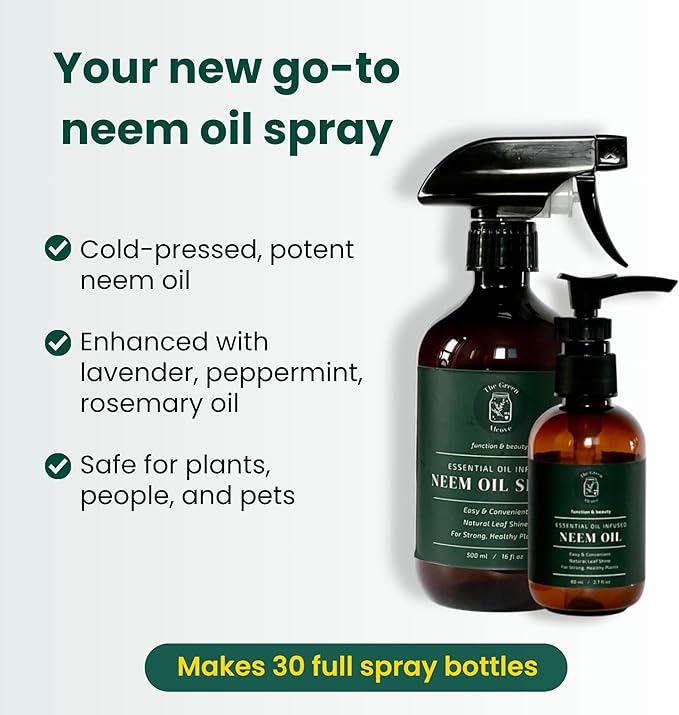 Neem Oil for Plants (Makes 480 fl oz) with Spray Bottle & Essential Oils | for Indoor Houseplants & Outdoor Gardens, Natural Leaf Shine