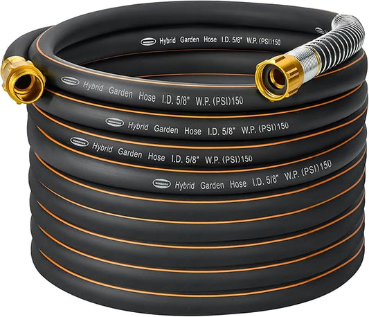 5/8 in. × 50 ft. High Flow Heavy Duty Garden Hose Flexible Hybrid Rubber Water Hose, No Memory Durable Premium Water Hose for Watering, Irrigation, Water Transfer Pump