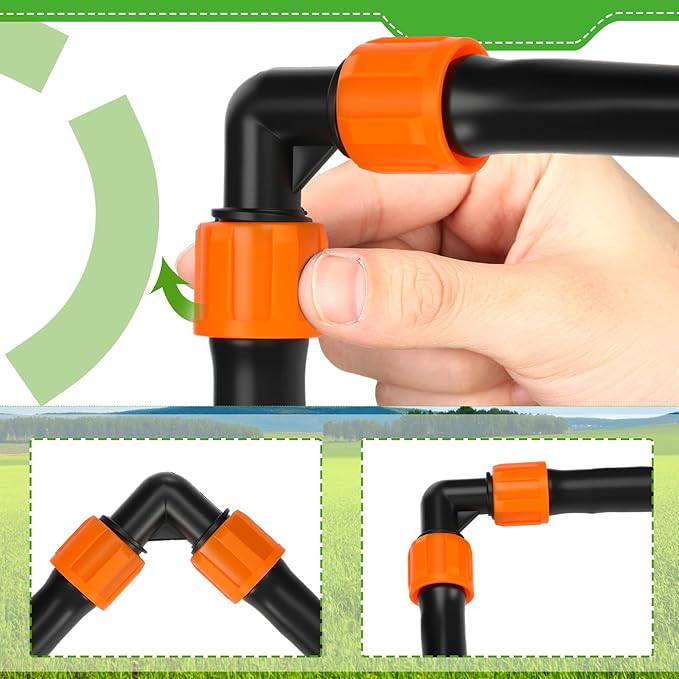 Tujoe 50 Pcs Drip Irrigation 90 Degree Elbow Fitting 5/8 Inch Universal Elbow Connector with Locking Fitting Compatible with Most 16-17 mm Garden Hose Tubing Sprinkler Systems