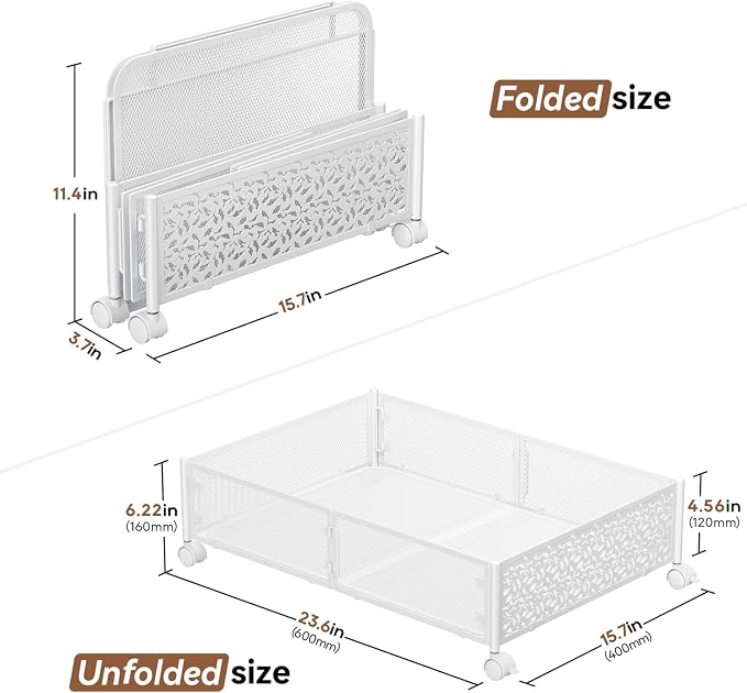 PHINOX Under Bed Storage Container with Wheels,Patterned,Metal,2 Pack,White