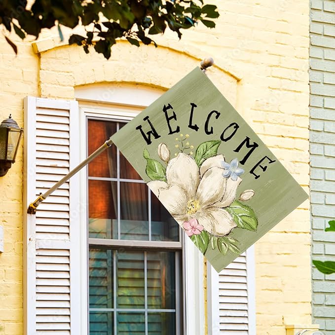 AVOIN colorlife Magnolia Spring House Flag 28x40 Inch Double Sided Outside, Seasonal Floral Welcome Yard Outdoor Flag