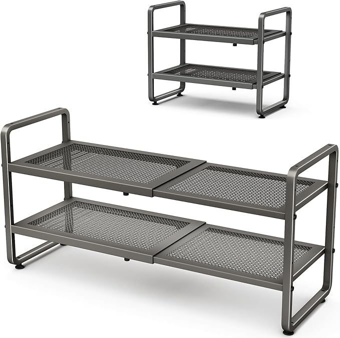 SNTD Expandable Metal Shoe Rack for Closet, Entryway & Garage, 2-Tier, Grey