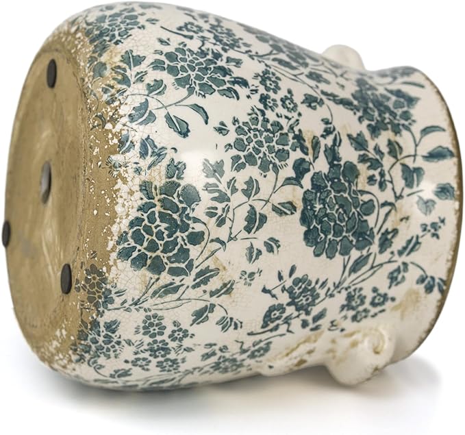 Dosayes Teal Ceramic Pot for Planter, Vintage Flower Pot with Drainage Holes, 6.3 inch Ice Crack Glazed Indoor Planters Pot with Handle (Cyan)