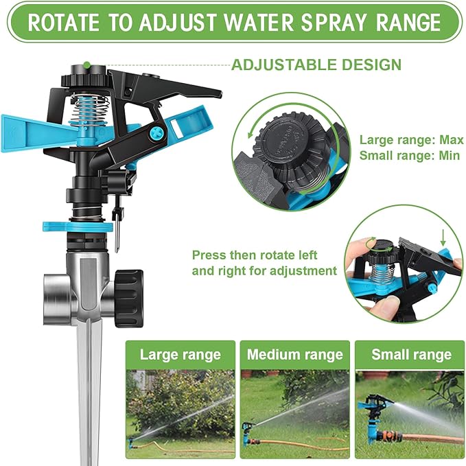 9 Pack Lawn Sprinklers for Yard Bulk Heavy Duty Water Sprinkler Head Adjustable 360 Degree Rotating Water Sprinklers Above Ground for Lawn Garden Flower Grass Irrigation Playtime